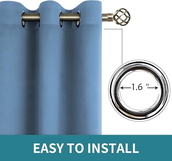 BGment Blackout Curtains for Bedroom - Grommet Thermal Insulated Room Darkening Curtains for Living Room, Set of 2 Panels (52 x 72 Inch, Faded Denim)
