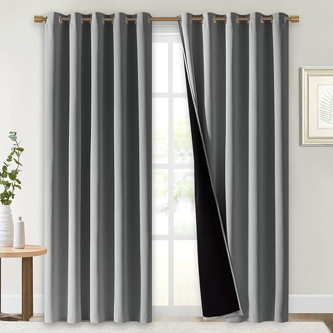 NICETOWN Full Shade Curtain Panels, Pair of Energy Smart & Noise Blocking Out Blackout Drapes for Dining Room Window, Thermal Insulated Guest Room Lined Window Dressing(Silver Grey, 70 x 84 inch)