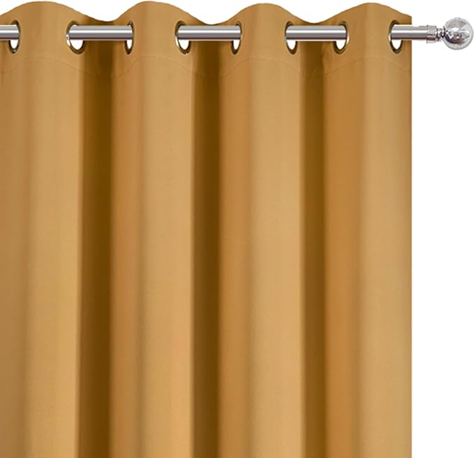 LEMOMO Blackout Curtains 66 x 95 inch/Mustard Yellow Curtains Set of 2 Panels/Thermal Insulated Room Darkening Bedroom Curtains