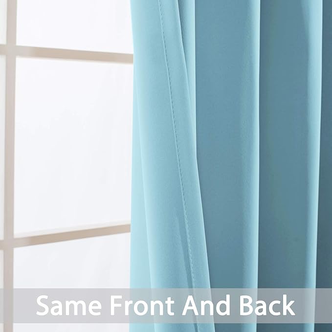 Yakamok Blackout Curtains with Grommet top Room Darkening Thermal Insulated Window Curtains for Living Room, 52 x 72Inch, Sky Blue, Set of 2
