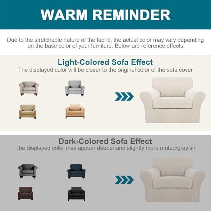 Turquoize 2 Piece Chair Covers for Living Room Armchair Couch Cover with Individual Cushion Covers Furniture Cover for Chairs Feature Jacquard Fabric (Chair, Ivory)