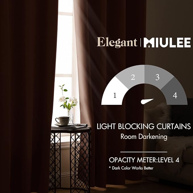 MIULEE Blackout Curtains for Bedroom Living Room Thermal Insulated Room Darkening Mocha Grommet Top Solid Light Blocking Drapery Set of 2 Window Panels 52 x 72 Inches, Cappuccino Brown