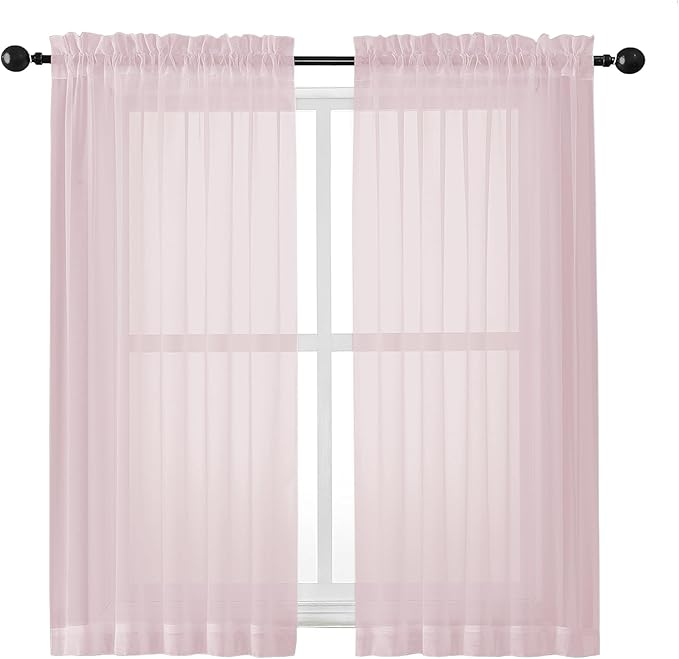 OWENIE Sheer Curtains 54 Inch Length 2 Panels Set, Blush Sheer Curtain for Living Room, Soft Airy Window Treatments for Bedroom, Fimly Voile Sheer Curtains & Drapes, 2 Pcs 84 Width 54 Long