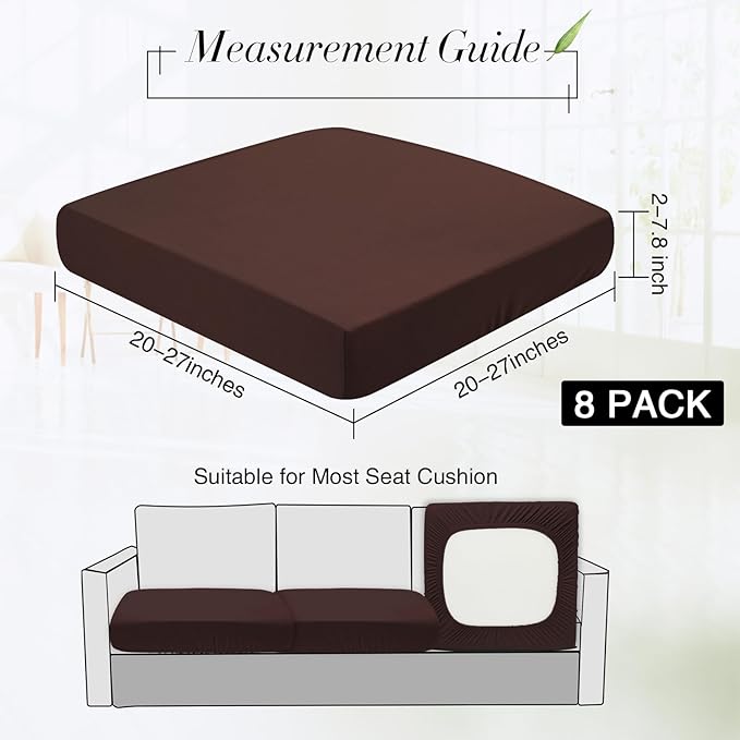 Newwiee 8Pcs Patio Cushion Covers Stretch Outdoor Cushion Cover Replacement for Patio Furniture Sofa Couch Slipcovers, Soft Flexibility Washable Furniture Protector(Waterproof Pure,Dark Coffee)