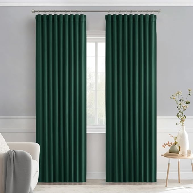 MIULEE Christmas Hunter Green Back Tab Blackout Curtains 84 Inch Length 2 Panels Set for Living Room Bedroom, Rod Pocket/Pinch Pleat Thermal Insulated Room Darkening Pleated Light Blocking Drapes