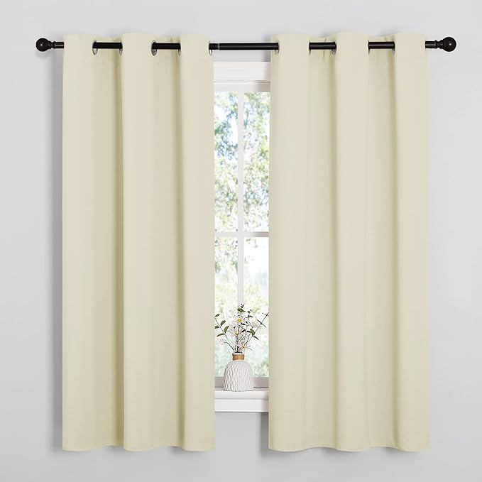 NICETOWN Kitchen Curtains for Decoration, Thermal Insulated Grommet Room Darkening Draperies/Panels for Laundry (Beige, 2 Panels, W42 x L63 inches)