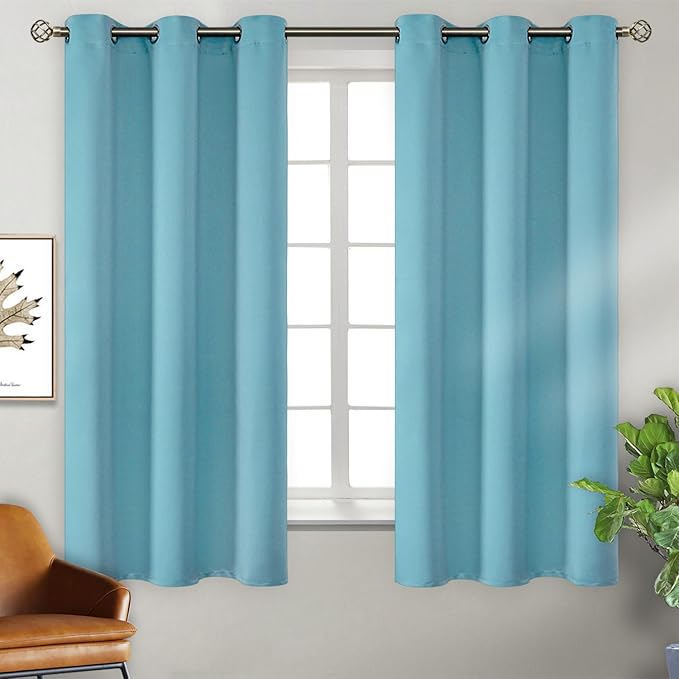 BGment Blackout Curtains - Grommet Thermal Insulated Room Darkening Bedroom and Living Room Curtains, Set of 2 Panels (38 x 63 Inch, Aqua)