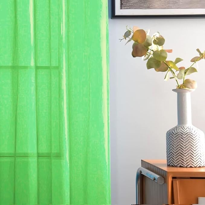 SpaceDresser Sheer Voile Window Treatment Rod Pocket Curtain Panels for Kitchen Bedroom Living Room Drapes Sunlight Filtering Privacy Semi Home Decor Assorted Colors Sizes (Sharp Green, 52 W x 63 L)