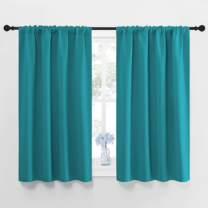 NICETOWN Peacock Blue Blackout Curtains Panels for Window, Thermal Insulated Rod Pocket Blackout Drapes/Draperies for Living Room (2 Panels, W42 x L48 inches)