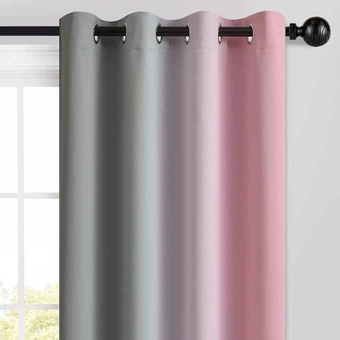Yakamok Ombre Pink and Grey Curtains for Bedroom, Gradient Room Darkening Curtains, Grommet Thermal Insulated Light Blocking Window Drapes/Curtain for Living Room,52 x 84 Inch,2 Panels