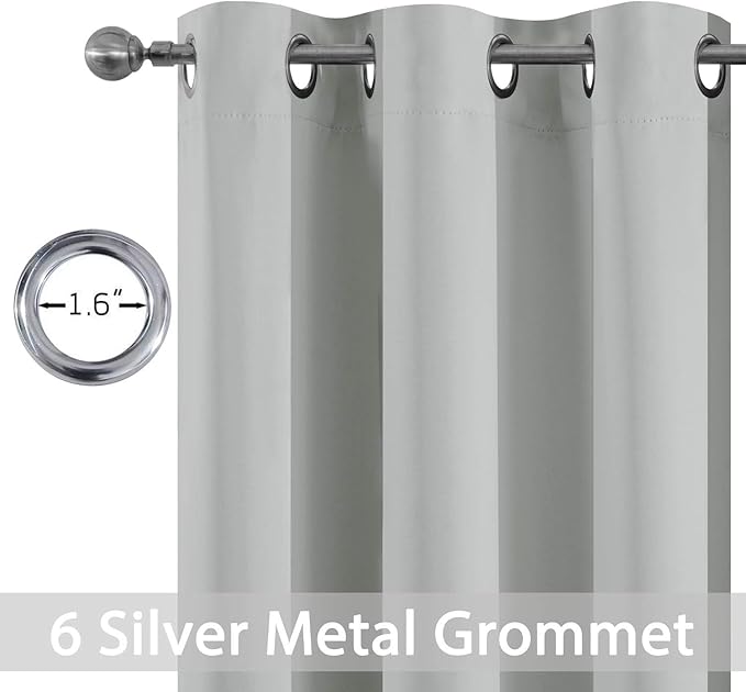 Yakamok Room Darkening Grommet Window Drapes Thermal Insulated Light Blocking Light Grey Blackout Curtains for Bedroom(52Wx90L,Light Gray,2 Panels)
