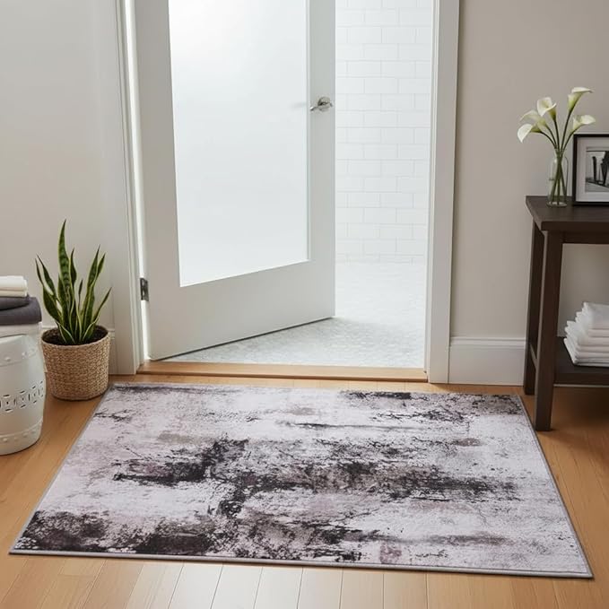 Toneed Abstract Area Rug Modern Washable Rug Soft Non Slip Rug Low Pile for Bedroom Living Room Dining Room Coffee Brown 2x3 Feet