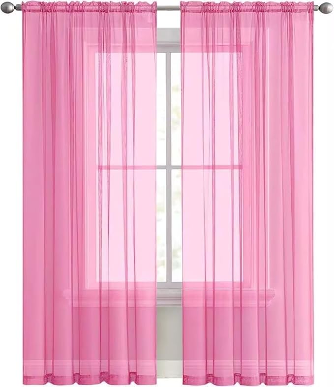 SpaceDresser Basic Rod Pocket Sheer Voile Window Curtain Panels Pink 1 Pair 2 Panels 70 Width 96 Inch Long for Kitchen Bedroom Children Living Room Yard（Pink, 70W x 96L）