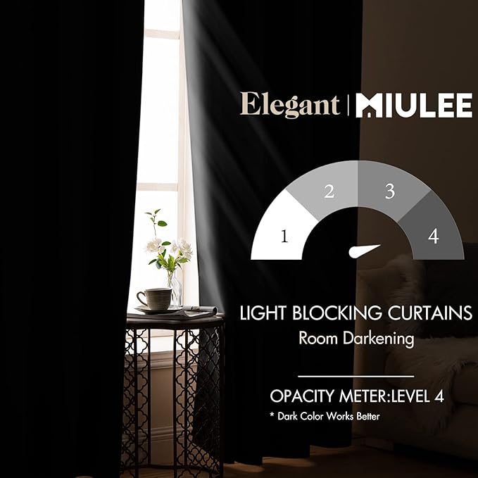 MIULEE 2 Panels 90" Long Blackout Curtains Room Darkening Thermal Insulated Drapes Solid Window Treatment Set Grommet Top Light Blocking Curtain for Living Room/Bedroom Black