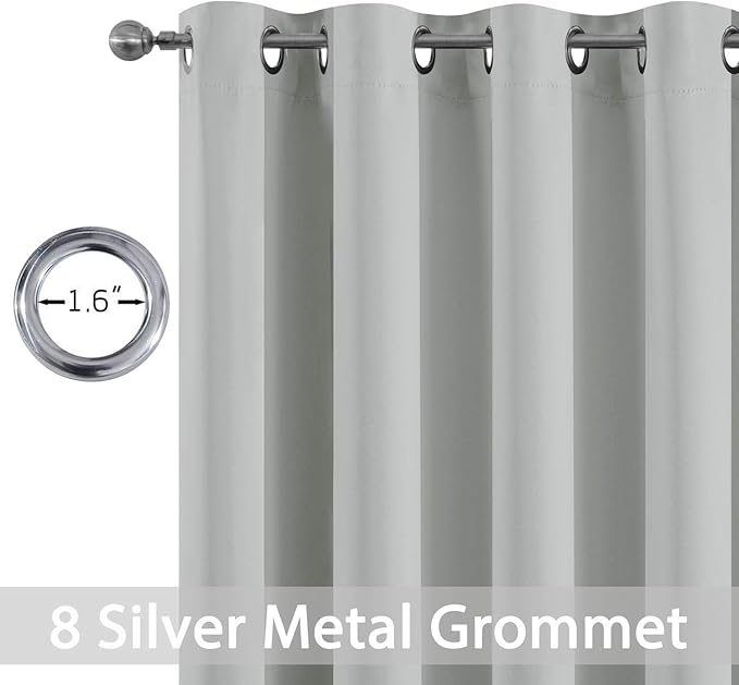 Yakamok Room Darkening Window Drapes Thermal Insulated Light Blocking Grommet Blackout Curtains for Bedroom(52Wx54L,Light Grey,2 Panels)