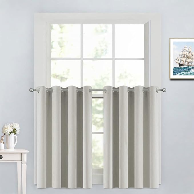 Yakamok 36 Inch Room Darkening Curtains, Blackout Window Panels Thermal Insulated Grommet Top Light Blocking Drapes for Bathroom Basement, 52Wx36L, Light Beige, 2 Panels
