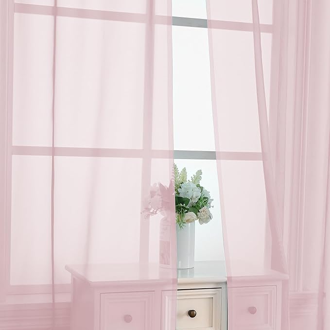 OVZME Blush Pink Sheer Curtains 84 Inches Long 2 Panels - Soft Light Filtering Window Sheer Panels for Living Room/Bedroom, Top Dual Rod Pocket, 1 Pair, Each 42Wx84L Inches