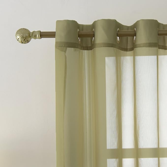 NICETOWN Sheer Window Curtains Green for Boy's Room, Ring Top Voile Textured Window Treatment Vertical Panels for Wedding/Bedroom/Living Room, Green, W54 x L84, 2 Panels