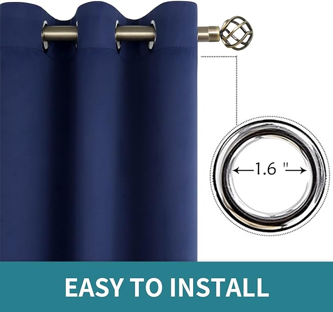 BGment Blackout Curtains for Living Room - Grommet Thermal Insulated Room Darkening Curtains for Bedroom, Set of 2 Panels (52 x 54 Inch, Navy Blue)