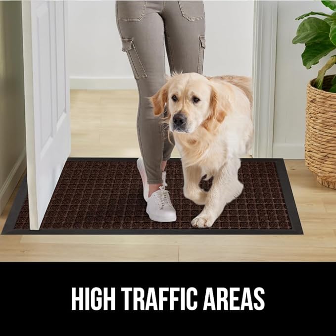 GORILLA GRIP 100% Waterproof All-Season WeatherMAX Doormat US Designed Natural Rubber, Stain and Fade Resistant, Low Profile Indoor Outdoor Door Mats, Easy Clean Patio Mat, 29x17, Coffee Square