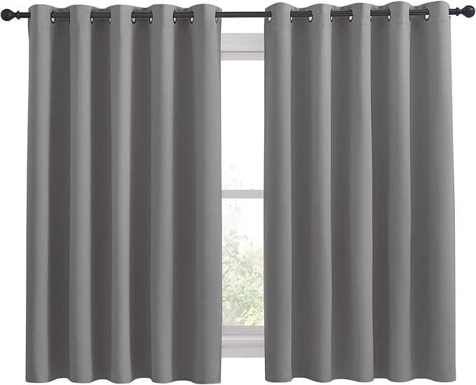 NICETOWN Silver Grey Blackout Curtain Panels for Bedroom, Thermal Insulated Grommet Top Blackout Draperies and Drapes for Basement (2 Panels, W70 x L63-inch, Silver Grey)