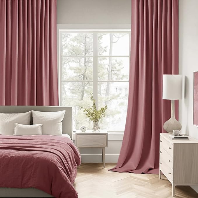 MIULEE Dusty Rose Back Tab Blackout Curtains 84 Inch Length 2 Panels Set for Living Room Bedroom Privacy, Rod Pocket/Pinch Pleat Thermal Insulated Room Darkening Pleated Light Blocking Drapes