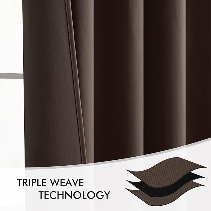 MIULEE Chocolate Brown Back Tab Blackout Curtains 63 Inch Length 2 Panels Set for Living Room Bedroom Privacy, Rod Pocket/Pinch Pleat Thermal Insulated Room Darkening Pleated Light Blocking Drapes