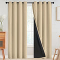 SimpleHome 100% Blackout Curtains for Bedroom,Thermal Insulated Beige Grommet Window Drapes Room Darkening Curtains for Living Room with Black Back,52 x 90 Inch,2 Panels