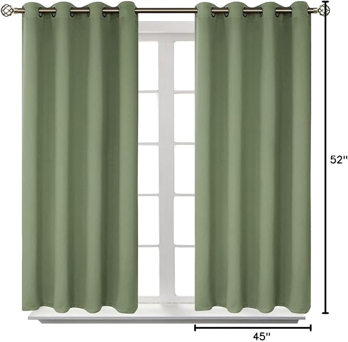 BGment Room Darkening Curtains 45 Inches Long - Grommet Thermal Insulated Drapes Window Treatment Curtains for Bedroom, 2 Panels, 52 x 45 Inch, Grass Green