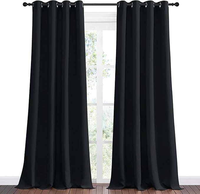 NICETOWN Halloween Patio Blackout Curtain Shades, 2 Panels, 55 inches x 108 inches, Black, Summer Home Decoration Thermal Insulated Grommet Blackout Draperies/Drapes for Kitchen