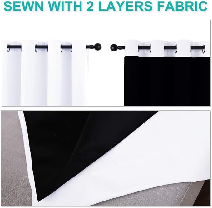 NICETOWN Pure White 100% Blackout Lined Curtains, 1 Pair, 37" Width x 50" Length Each Panel, 2 Thick Layers Narrow Wide Window Treatment Panels Thermal Insulated Drapes for Kitchen Small Window