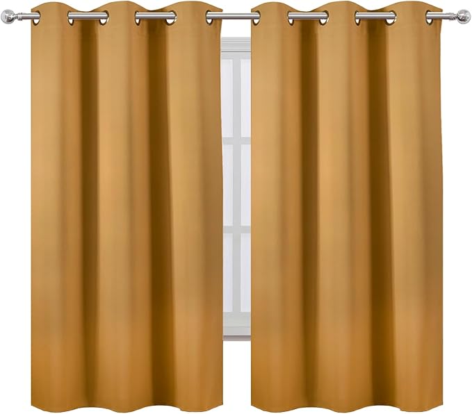 LEMOMO Mustard Yellow Thermal Blackout Curtains/38 x 63 Inch/Set of 2 Panels Room Darkening Curtains for Bedroom