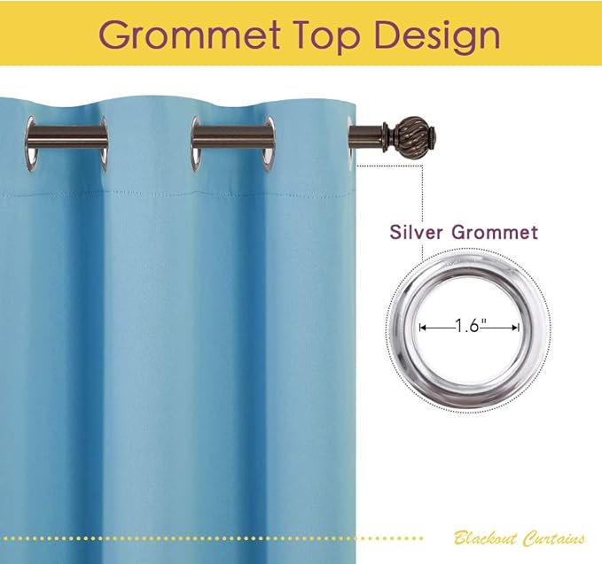 NICETOWN Teal Blue Blackout Curtain Panels for Bedroom, 2 Panels, W42 x L40-inch, Thermal Insulated Grommet Top Blackout Draperies and Drapes for Basement