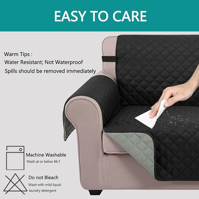 U-NICE HOME Reversible Oversized Chair Covers Quilted Water Repellent Pet Protectors with Elastic Straps(28''Armchair, Black/Grey)