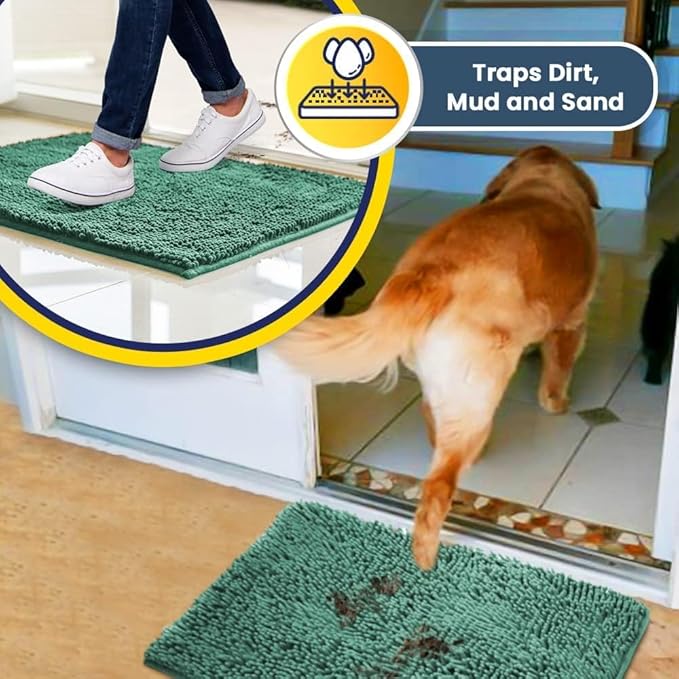 Muddy Mat® | Super Absorbent Door Mat Indoor, Microfiber Quick Dry Chenille Entryway Rug, Non-Slip Front Door Mat, Indoor Mats for Entryway, Machine Washable Pet Rug, Seafoam Green 24" x 96"