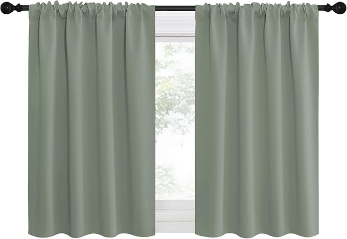 NICETOWN Window Curtains Blackout Drapes - Thermal Insulated Solid Rod Pocket Blackout Curtains/Draperies for Living Room (Sage Green, One Pair, 29 by 30-Inch)