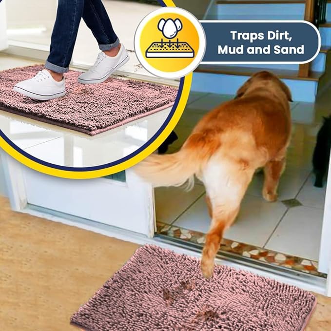 Muddy Mat® | Super Absorbent Door Mat Indoor, Microfiber Quick Dry Chenille Entryway Rug, Non-Slip Front Door Mat, Indoor Mats for Entryway, Machine Washable Pet Rug, Pink 18"x28"
