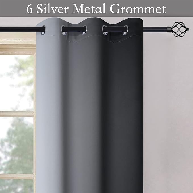 SimpleHome Ombre Room Darkening Curtains for Bedroom, Gradient Black to Grey White Light Blocking Thermal Insulated Grommet Window Curtain/Drapes for Living Room,2 Panels, 42x63 inches Length