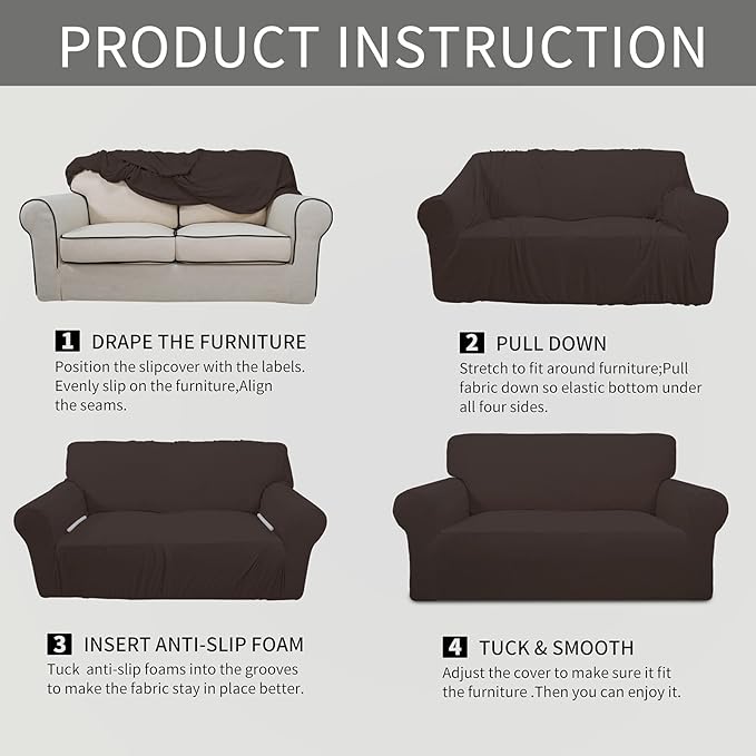 Easy-Going Stretch Oversized Sofa Slipcover 1-Piece Sofa Cover Furniture Protector Couch Soft with Elastic Bottom for Kids, Polyester Spandex Jacquard Fabric Small Checks Chocolate
