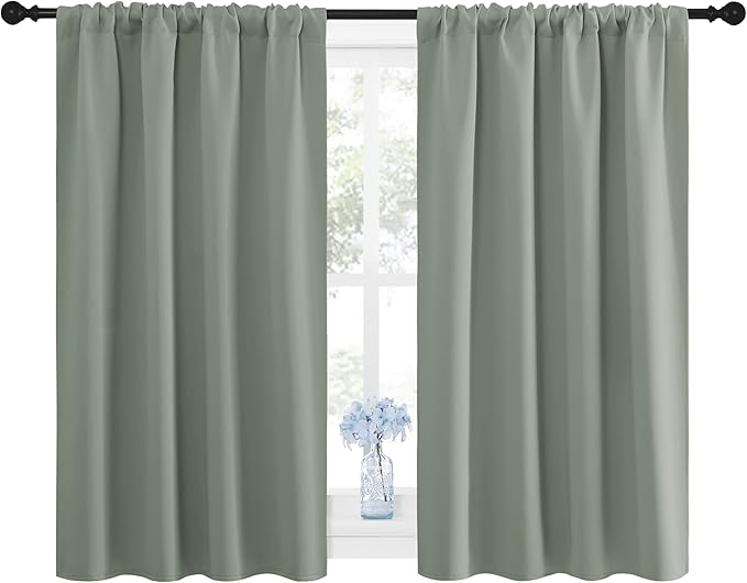 NICETOWN Window Curtains Blackout Drapes - Thermal Insulated Solid Rod Pocket Blackout Curtains/Draperies for Living Room (Sage Green, 1 Pair, 42 by 48-Inch)