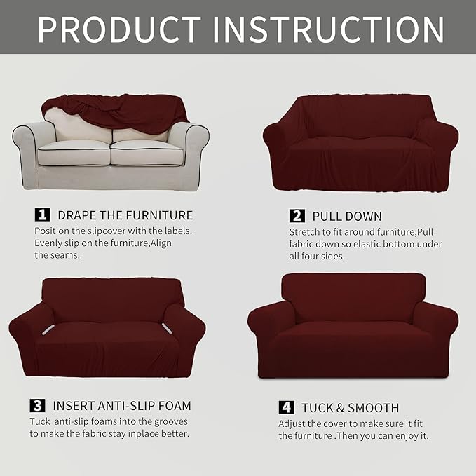 Easy-Going Stretch Oversized Chair Sofa Slipcover 1-Piece Couch Sofa Cover Furniture Protector Soft with Elastic Bottom for Kids Spandex Jacquard Fabric Small Checks Wine