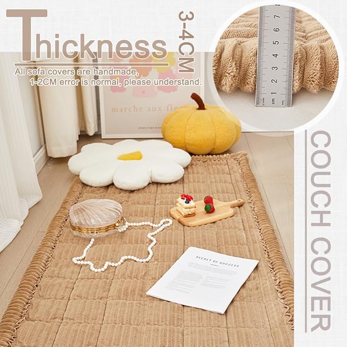 Couch Cover for Dogs Washable, Fuzzy Pet Couch Covers for 3 Cushion Sofa Pet Friendly, Non Slip Sofa Cover (Light Brown, 27.6" x 27.6"/70 x 70cm 2 PCS)