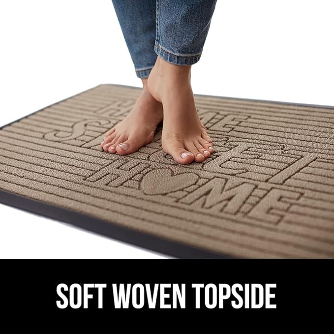 GORILLA GRIP 100% Waterproof All-Season WeatherMAX Doormat 35x23, US Designed Natural Rubber, Stain and Fade Resistant, Low Profile Indoor Outdoor Door Mats, Easy Clean Patio Mat, Home Sweet Home
