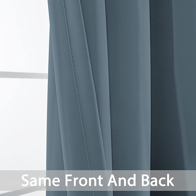 Yakamok 63 Inch Length Blackout Curtains for Bedroom, Room Darkening Thermal Insulated Solid Grommet Panels for Living Room(42Wx63L, Stone Blue, 2 Panels)