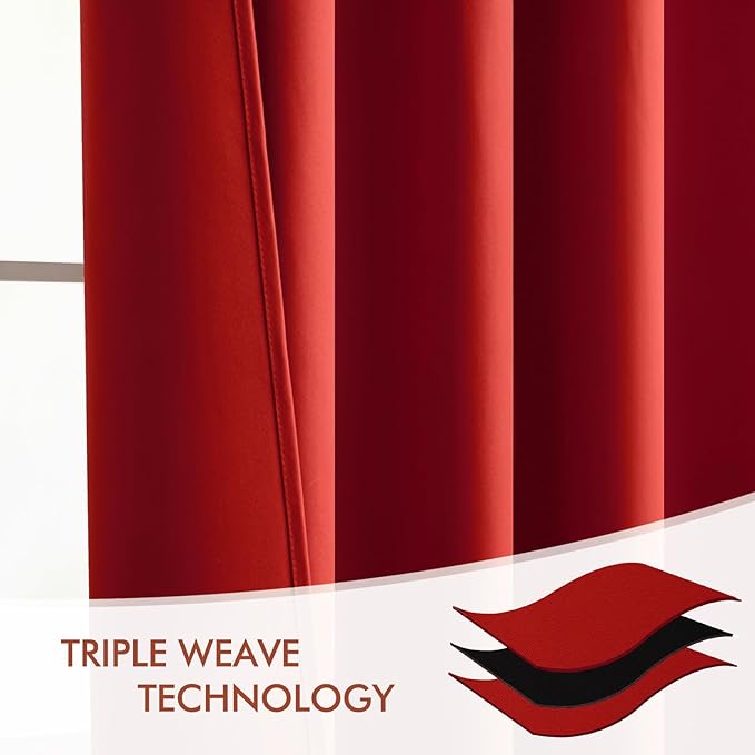 MIULEE Christmas Red Back Tab Blackout Curtains 120 Inch Long 2 Panels Set for Living Room Bedroom, Rod Pocket/Pinch Pleat Extra Long Thermal Insulated Room Darkening Pleated Light Blocking 10FT Drape