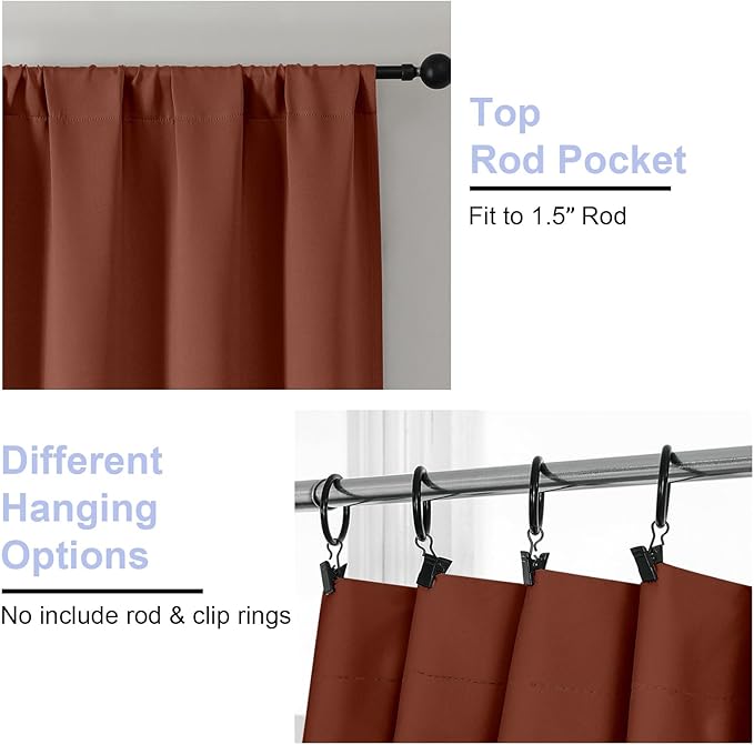 Simplebrand Ava Terracotta Blackout Curtains for Bedroom, 72 Inch Length, 2 Panels, Privacy Thermal Insulated, Rod Pocket, Window Curtains for Patio, French Door, W40 x L72 Inch