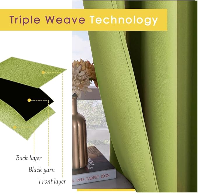 NICETOWN Blackout Curtains for Bedroom, Fresh Green, 42 W by 80 L, Set of 2, Thermal Insulated Curtains & Drapes with Grommet Top for Living Room, Privacy Window Treatment Draperies