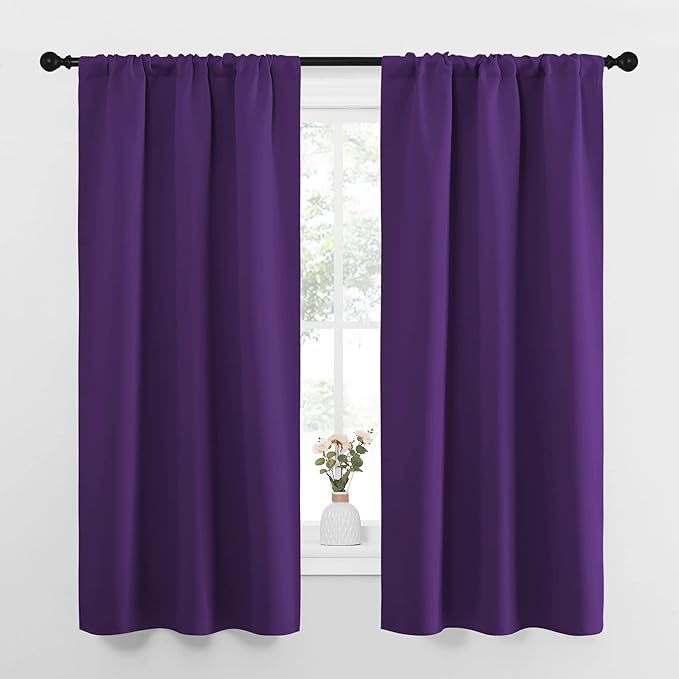 NICETOWN Bedroom Curtain Panels for Kids Room, Triple Weave Home Decoration Thermal Insulated Solid Blackout Curtains & Drapes for Nursery (Set of 2, 34-inch x 63-inch, Royal Purple)