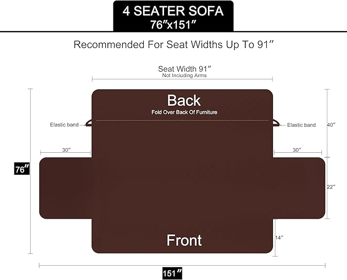 U-NICE HOME 4 Seater Sofa Cover 91 Inch Large Couch Covers for 4 Cushion Couch with Elastic Straps Water Resistant Furniture Protector Cover for Pets Cat (Sofa XX-Large, Chocolate/Chocolate)