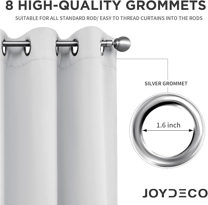 Joydeco White Curtains 54 Inches Long 2 Panels Set, Thermal Insulated Long Curtains& Drapes 2 Burg, Room Darkening Grommet Drapes for Living Room Bedroom Window (W52 x L54 Inch, Greyish White)